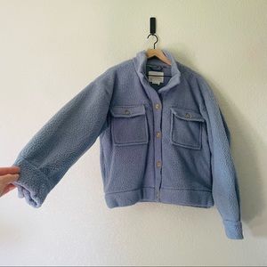 Anthropologie Daily Practice Fleece Bomber Jacket in Lilac/Blue